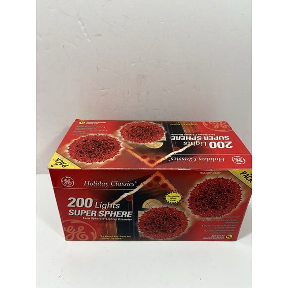 2003 GE Holiday Classics 200 Lights 6" Super Sphere 2 Pack 100 Lights RED New - Picture 1 of 3